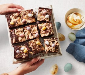 Double Choc Walnut Brownies with Caramel Cream