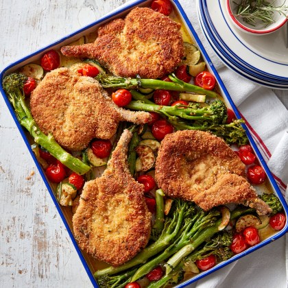 Herb Crusted Pork Cutlets with Veggie Medley