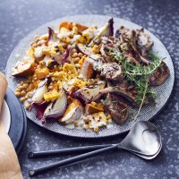 Roasted Sweet Potato Salad with Corn and Chickpeas